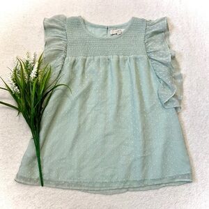 LOFT Aqua Flutter Sleeve Smocked Blouse - Medium